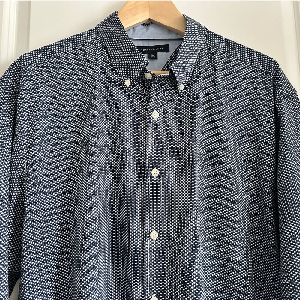 Tommy Hilfiger Navy Geometric Stretch Button-Down Shirt Men’s XL